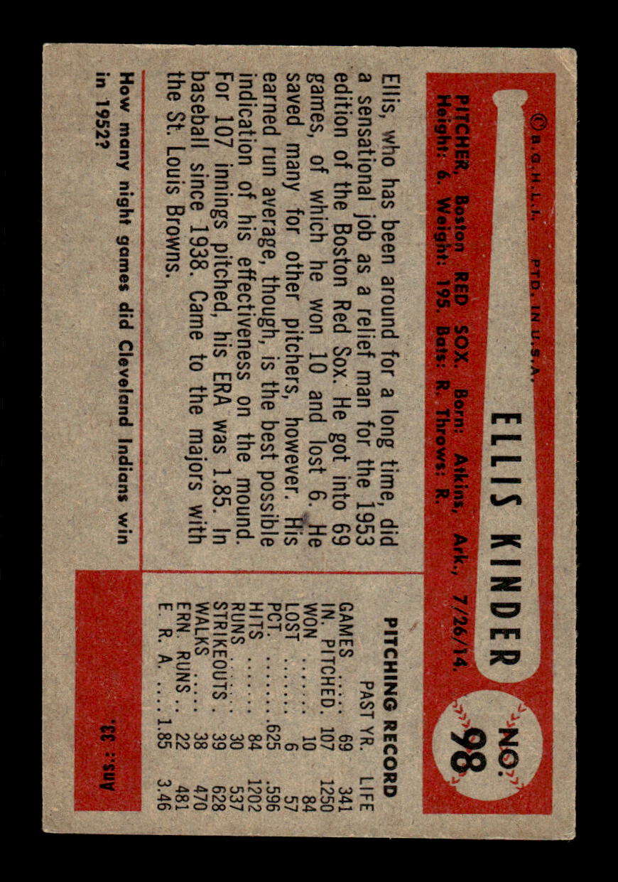1954 Bowman #98 Ellis Kinder Boston Red Sox VG CS26017507