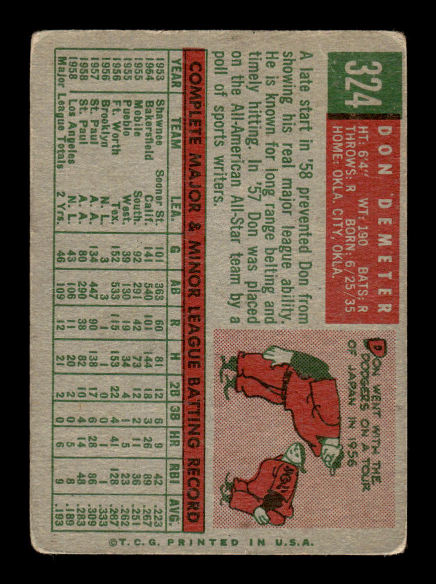 1959 Topps #324 Don Demeter Los Angeles Dodgers SIGNED ON CARD CS26017580