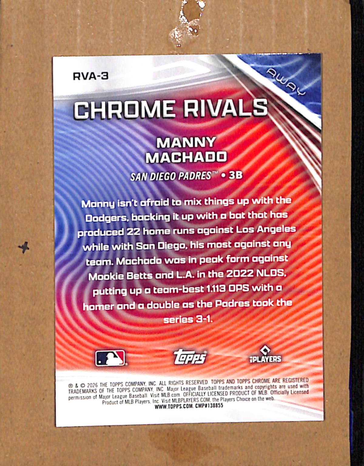 2026 Topps Chrome #RVA-3 Manny Machado San Diego Padres NMT CS26017806