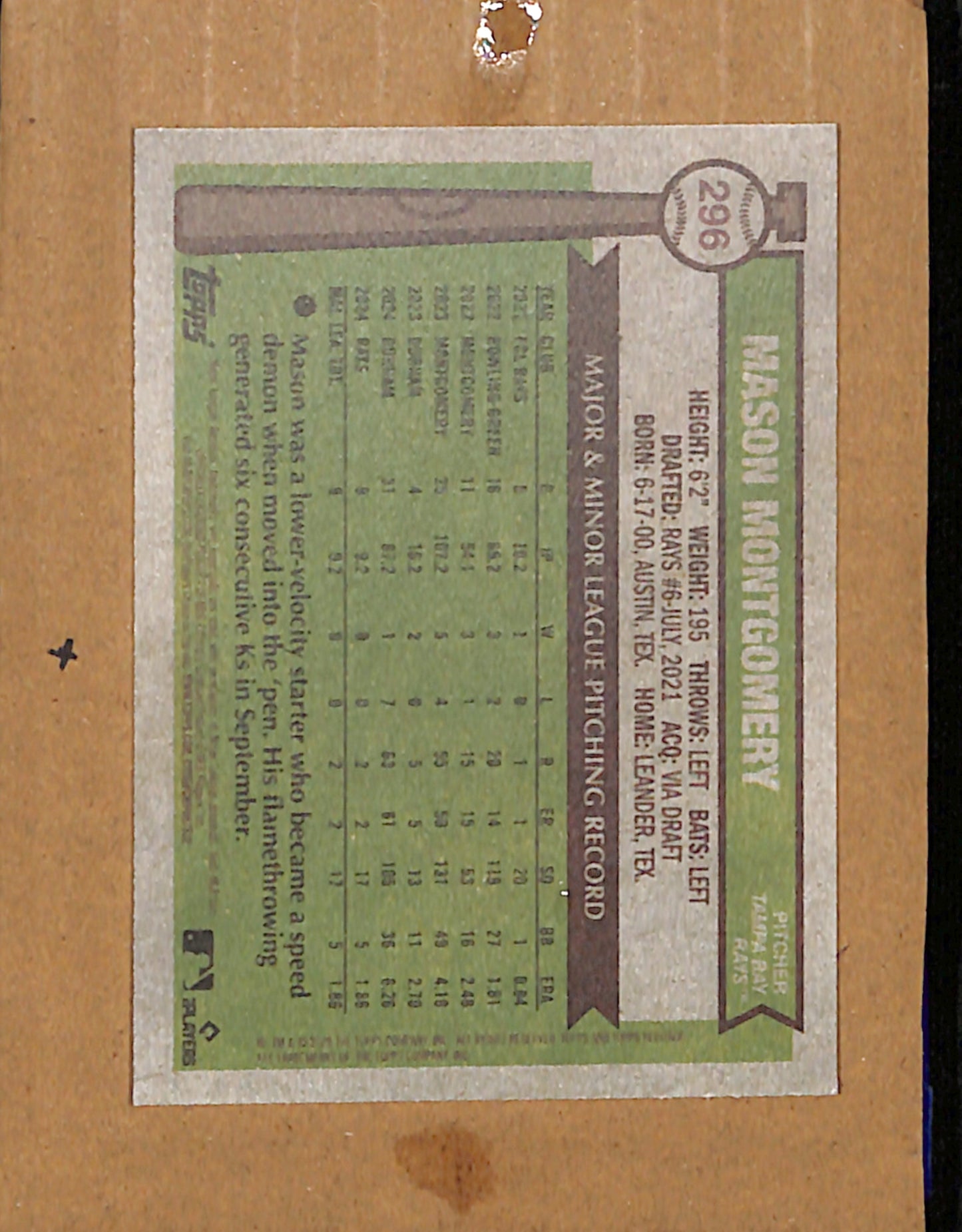 2025 Topps Heritage #296 Mason Montgomery Tampa Bay Rays NMT CS26017807