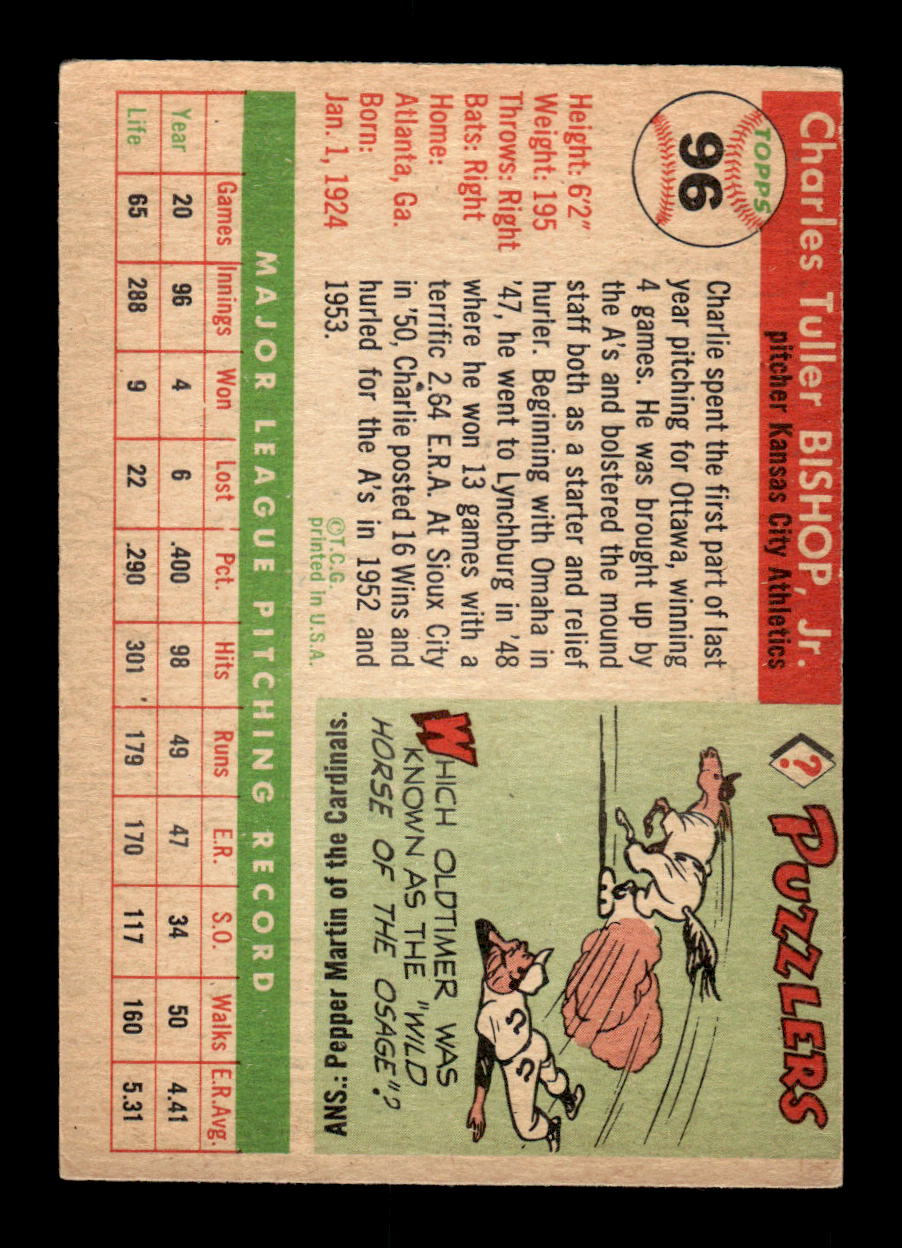 1955 Topps #96 Charlie Bishop Kansas City Athletics VG CS26017818
