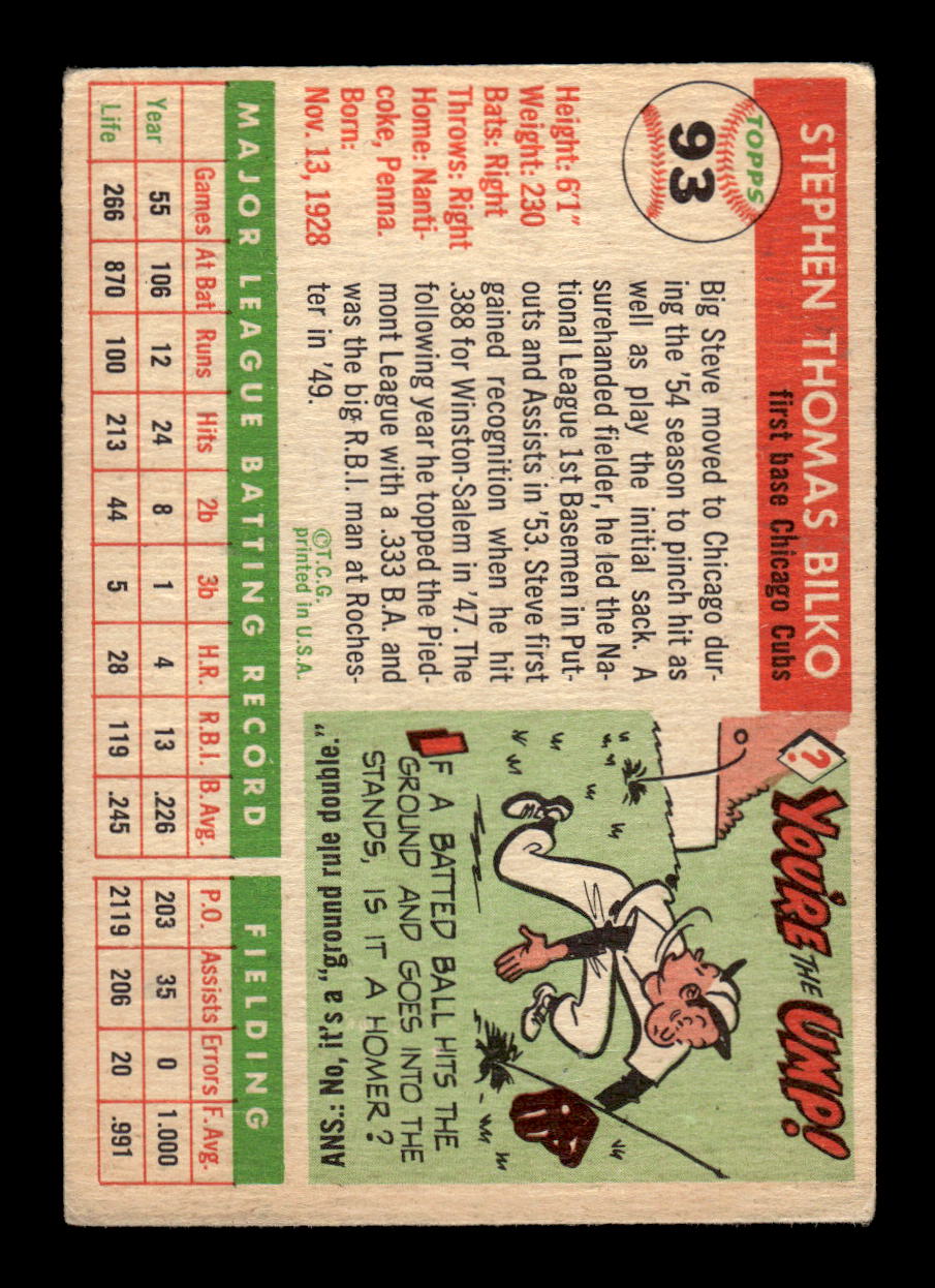 1955 Topps #93 Steve Bilko Chicago Cubs VG CS26017827