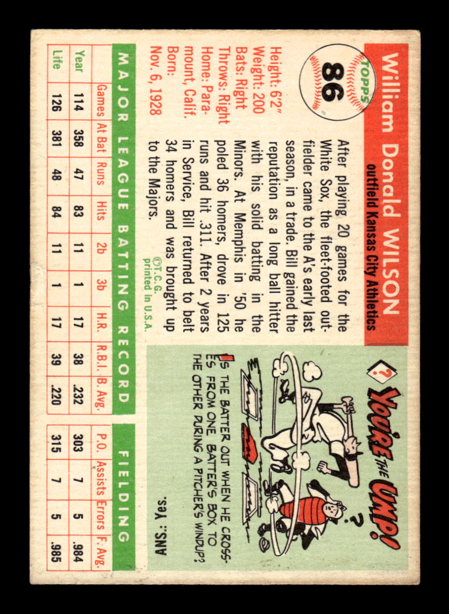 1955 Topps #86 Bill Wilson Kansas City Athletics VG CS26017832