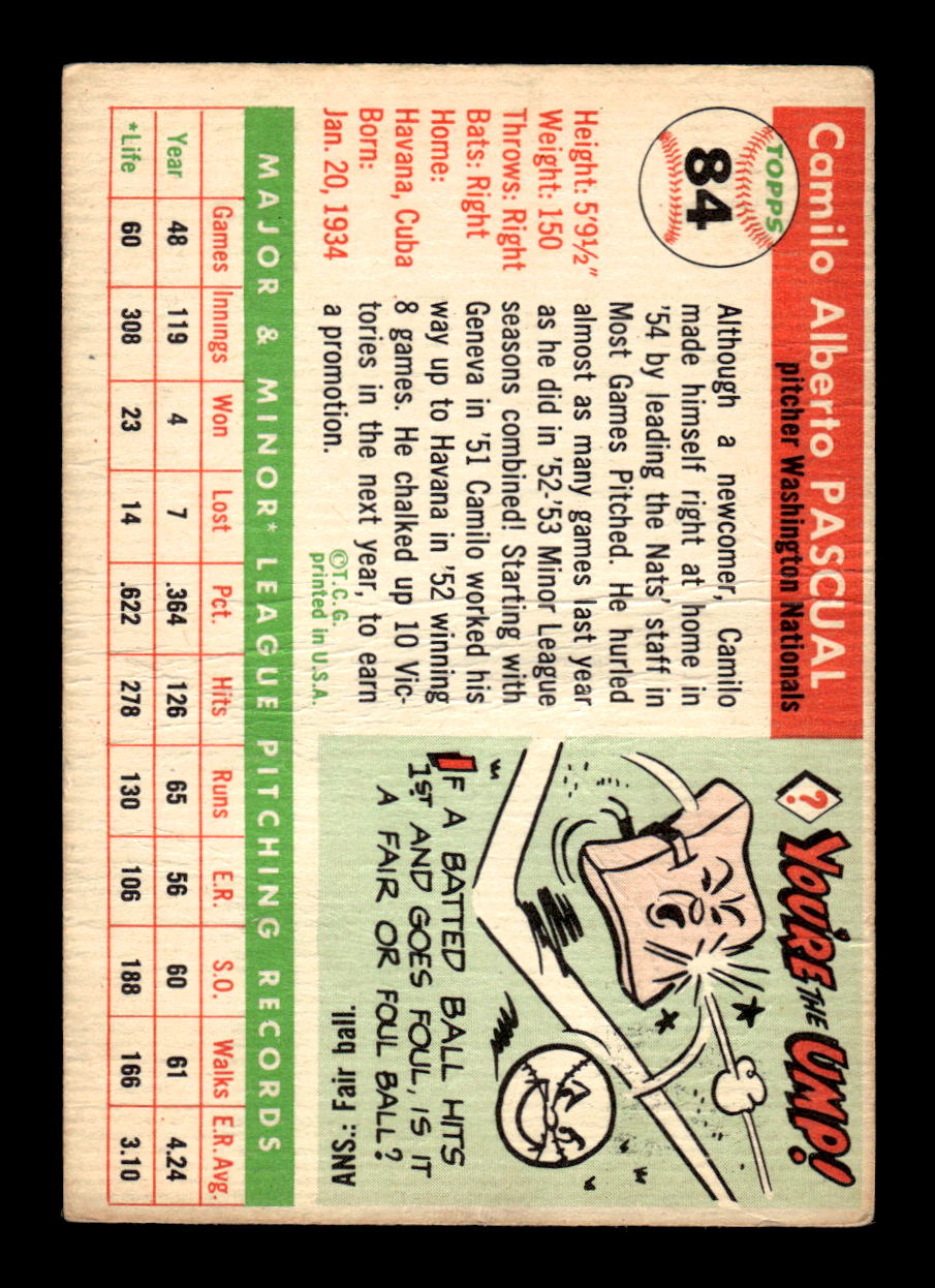 1955 Topps #84 Camilo Pascual Washington Senators VG CS26017838