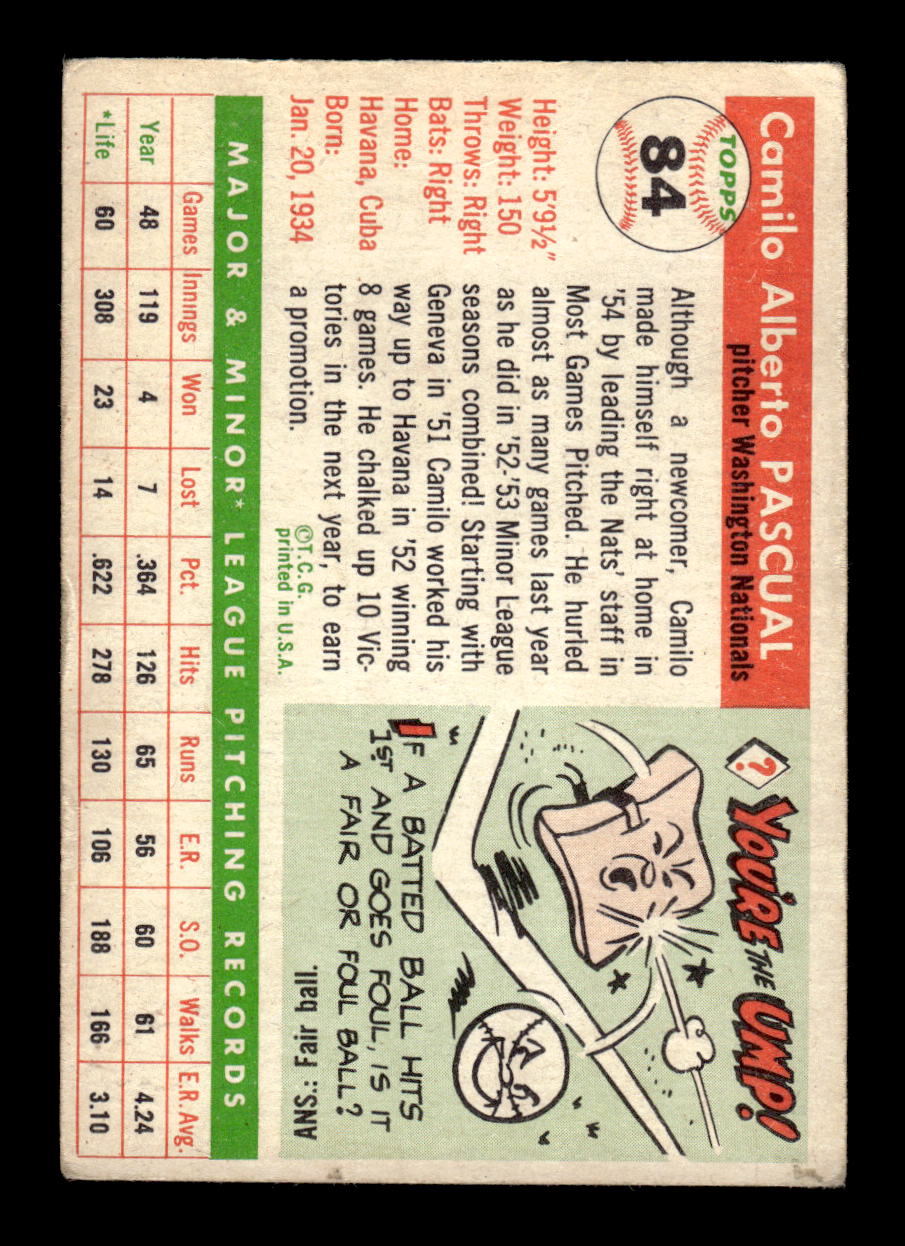 1955 Topps #84 Camilo Pascual Washington Senators VG CS26017840