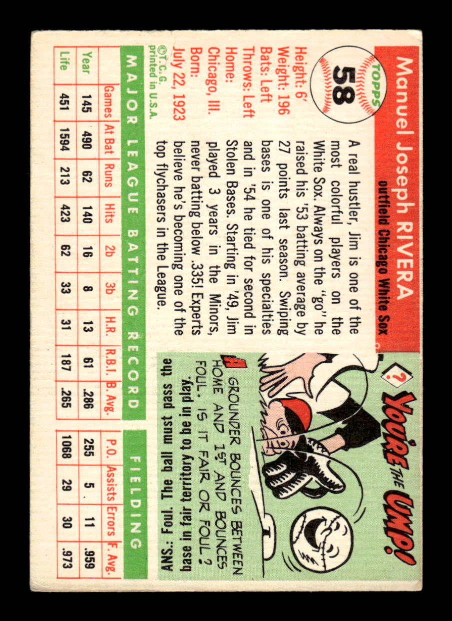 1955 Topps #58 Jim Rivera Chicago White Sox VG CS26017845