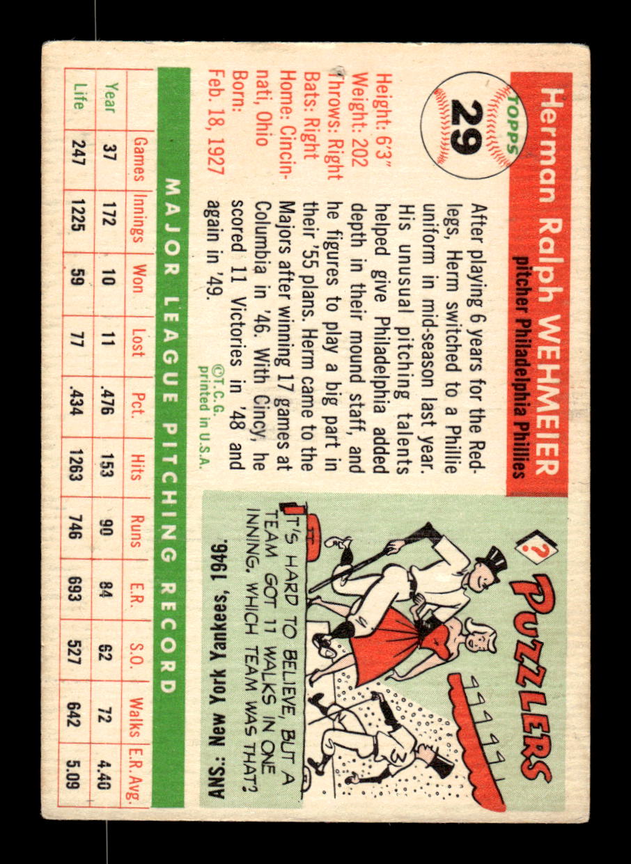 1955 Topps #29 Herman Wehmeier Philadelphia Phillies VG CS26017854