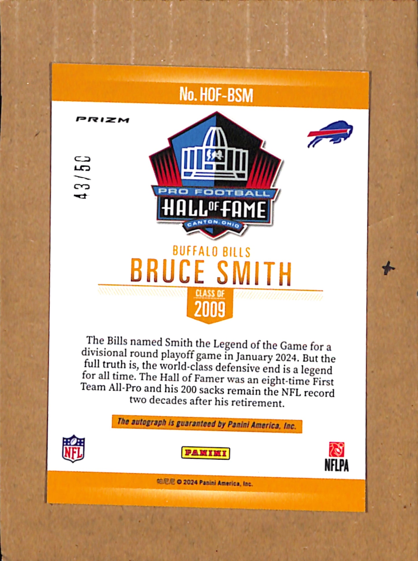 2024 Panini Prizm Bruce Smith Auto #HOF-BSM 43/50 NMT CS26017866