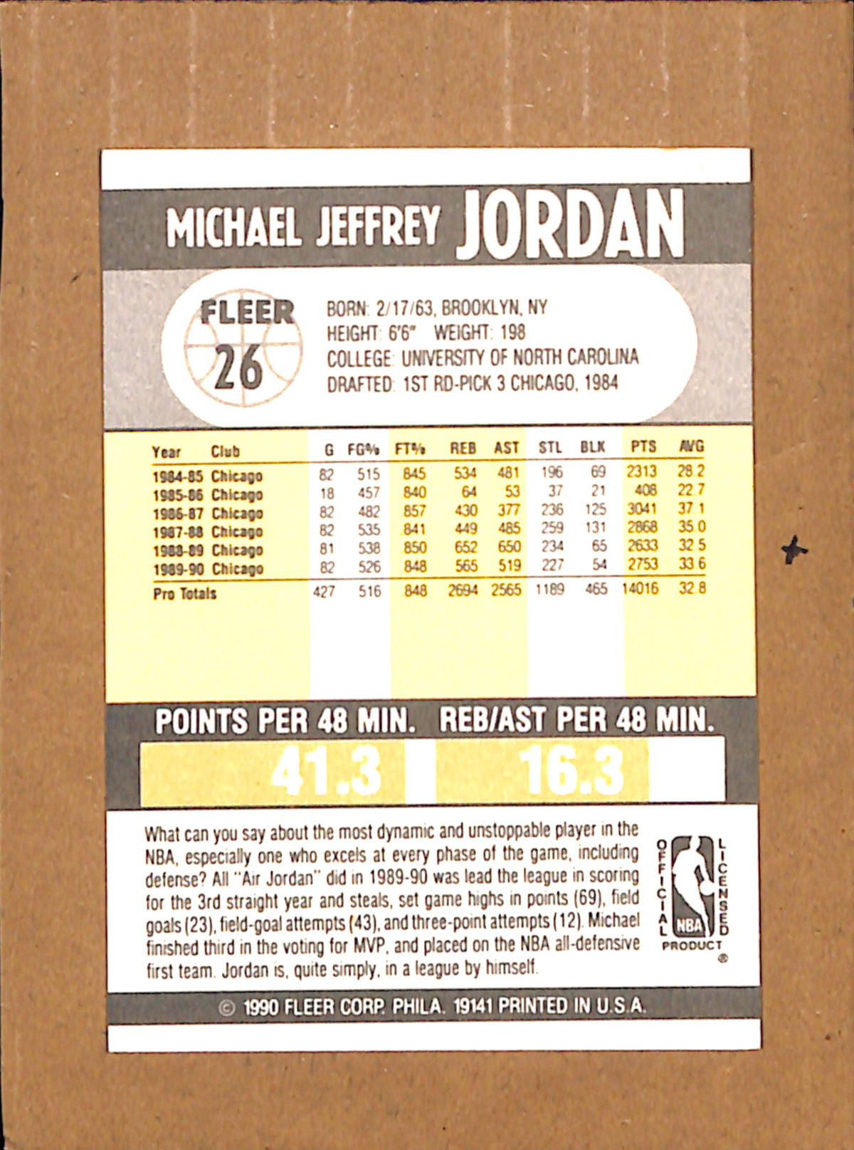 1990-91 Fleer #26 Michael Jordan Chicago Bulls NMT CS26017877