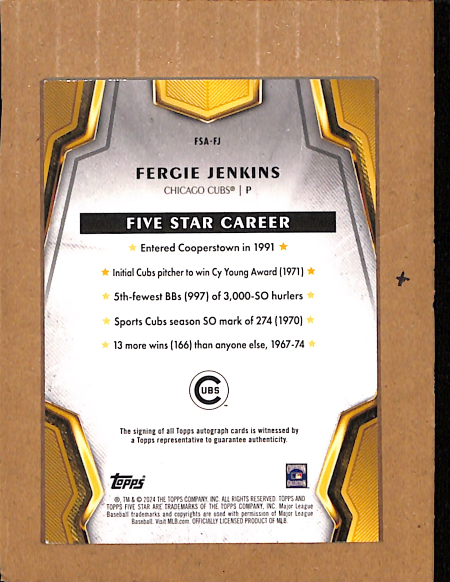 2024 Topps Five Star #FSA-FJ Fergie Jenkins Chicago Cubs EX CS26017882