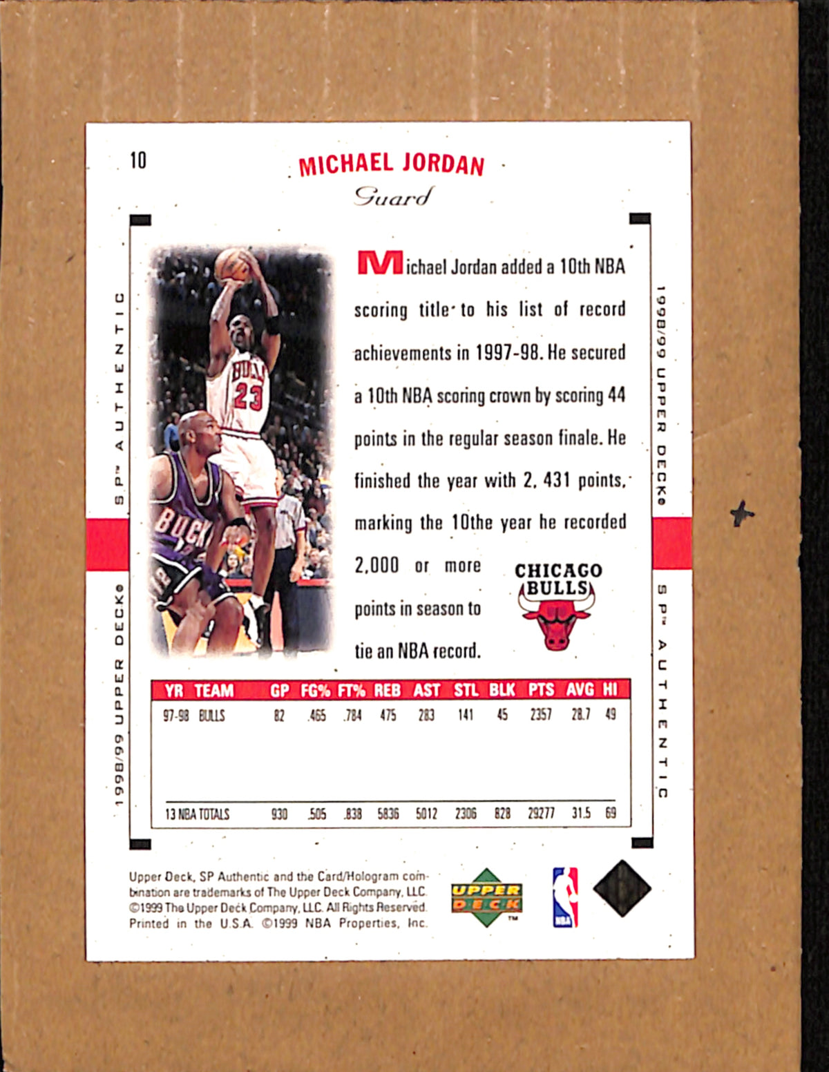 1998-99 SP Authentic #10 Michael Jordan Chicago Bulls NMT CS26017887