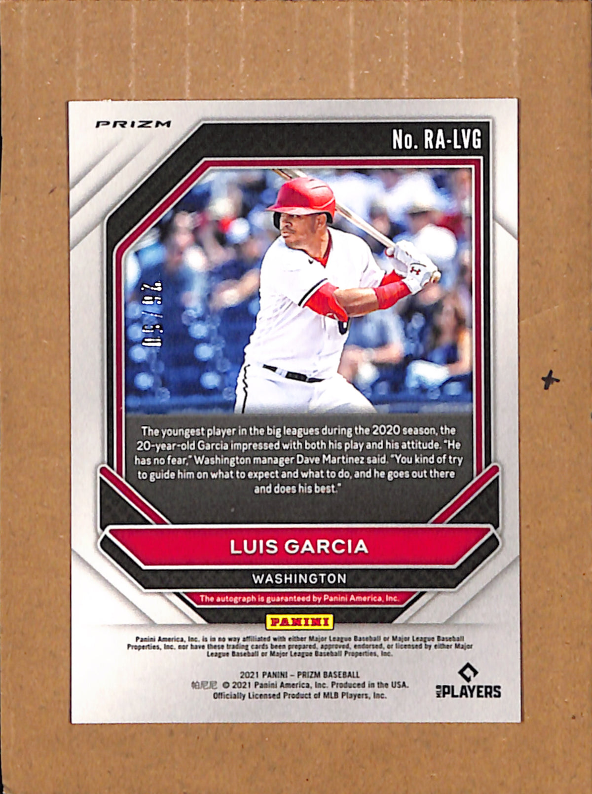 2021 Panini Prizm #RA-LVG Luis Garcia Auto #ed 26/50 NMT CS26017894