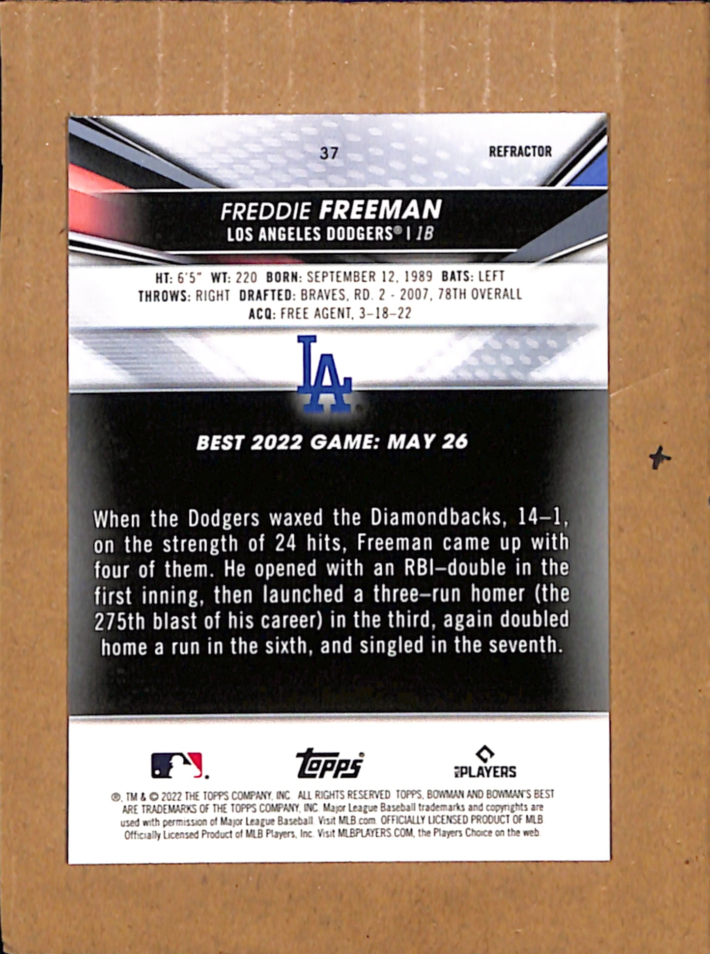 2022 Bowman's Best #37 Freddie Freeman Refractor NMT CS26017910