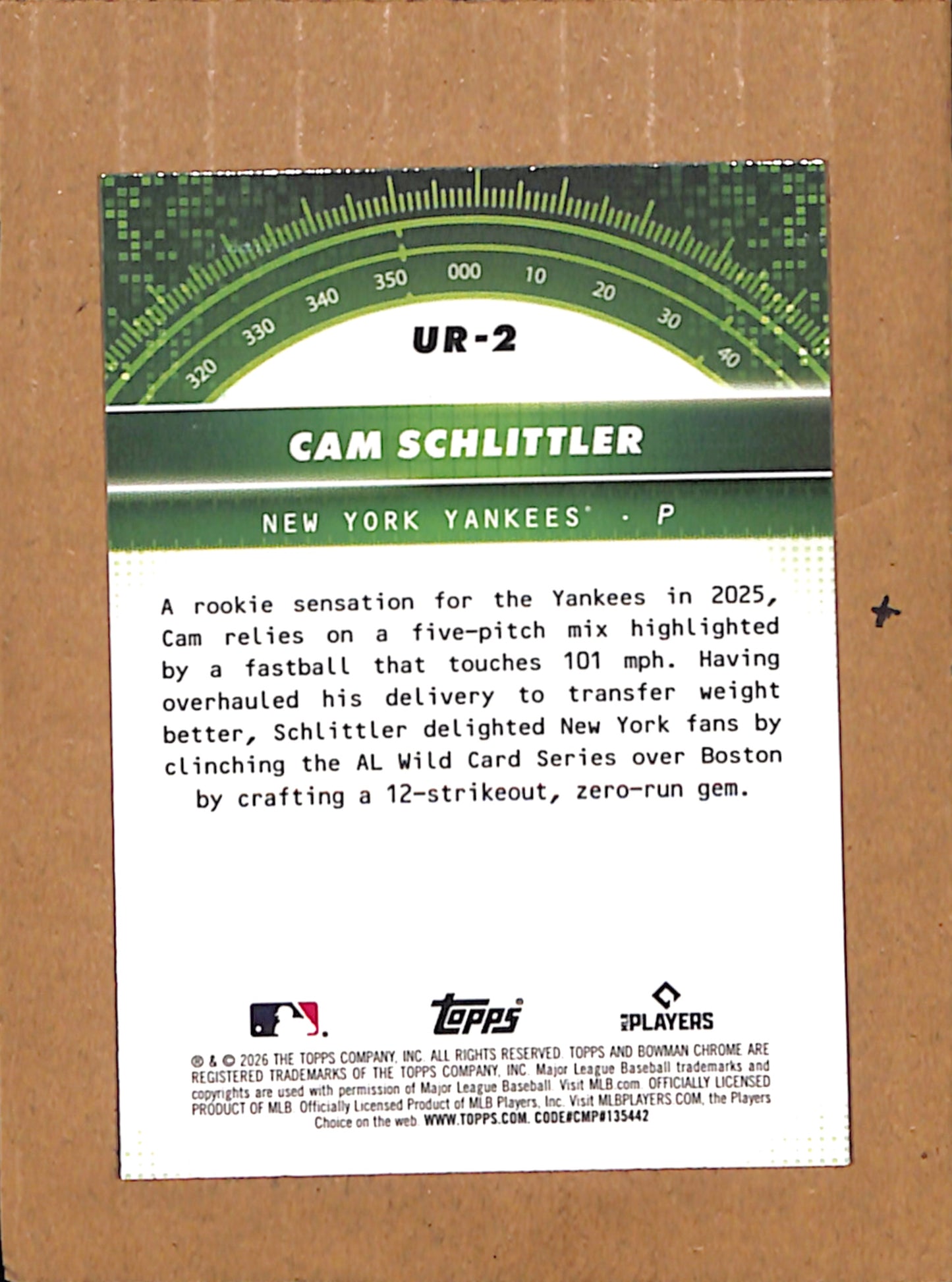 2026 Bowman #UR-2 Cam Schlittler New York Yankees NMT CS26017916