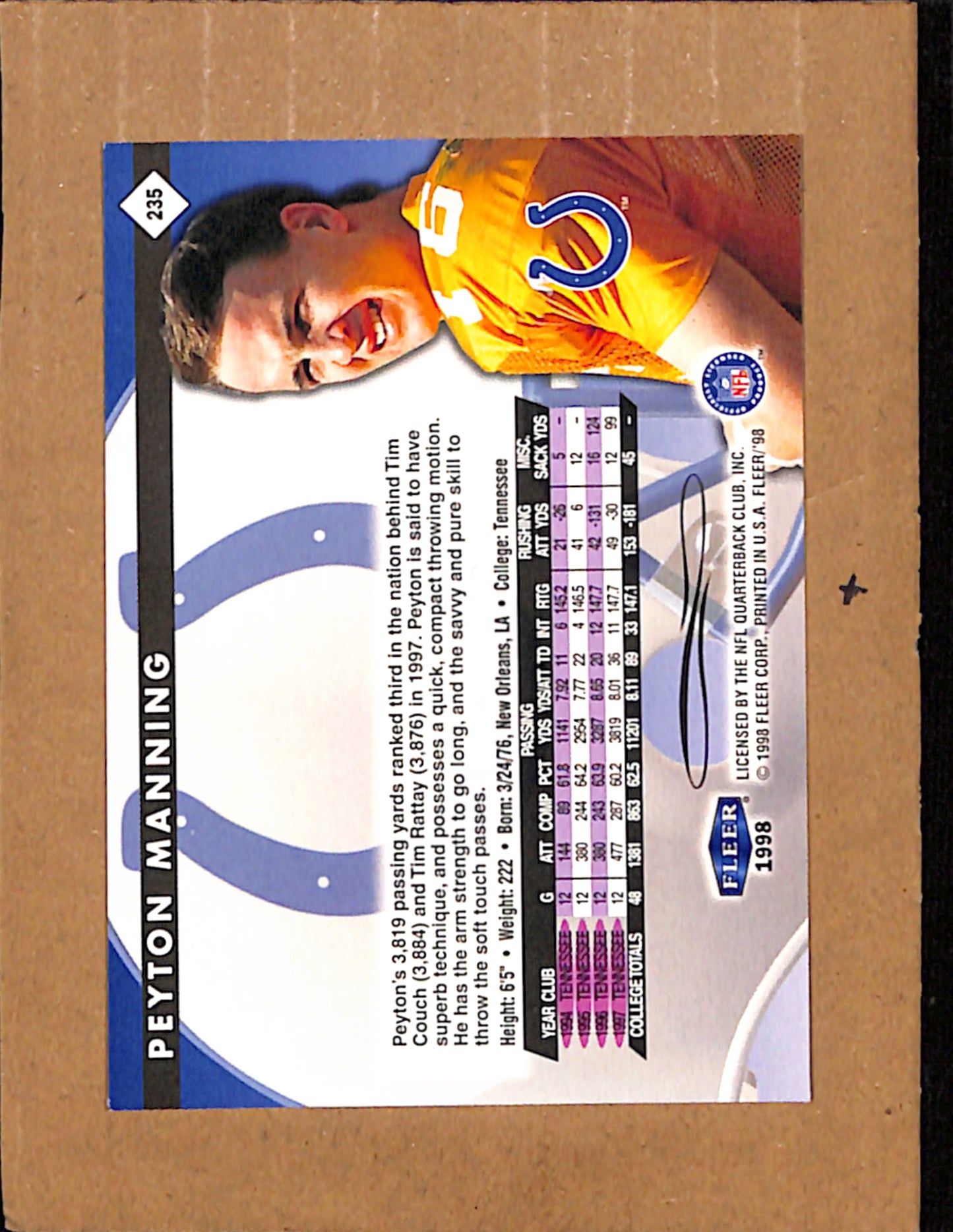 1998 Fleer Tradition #235 Peyton Manning Indianapolis Colts NMT CS26017929