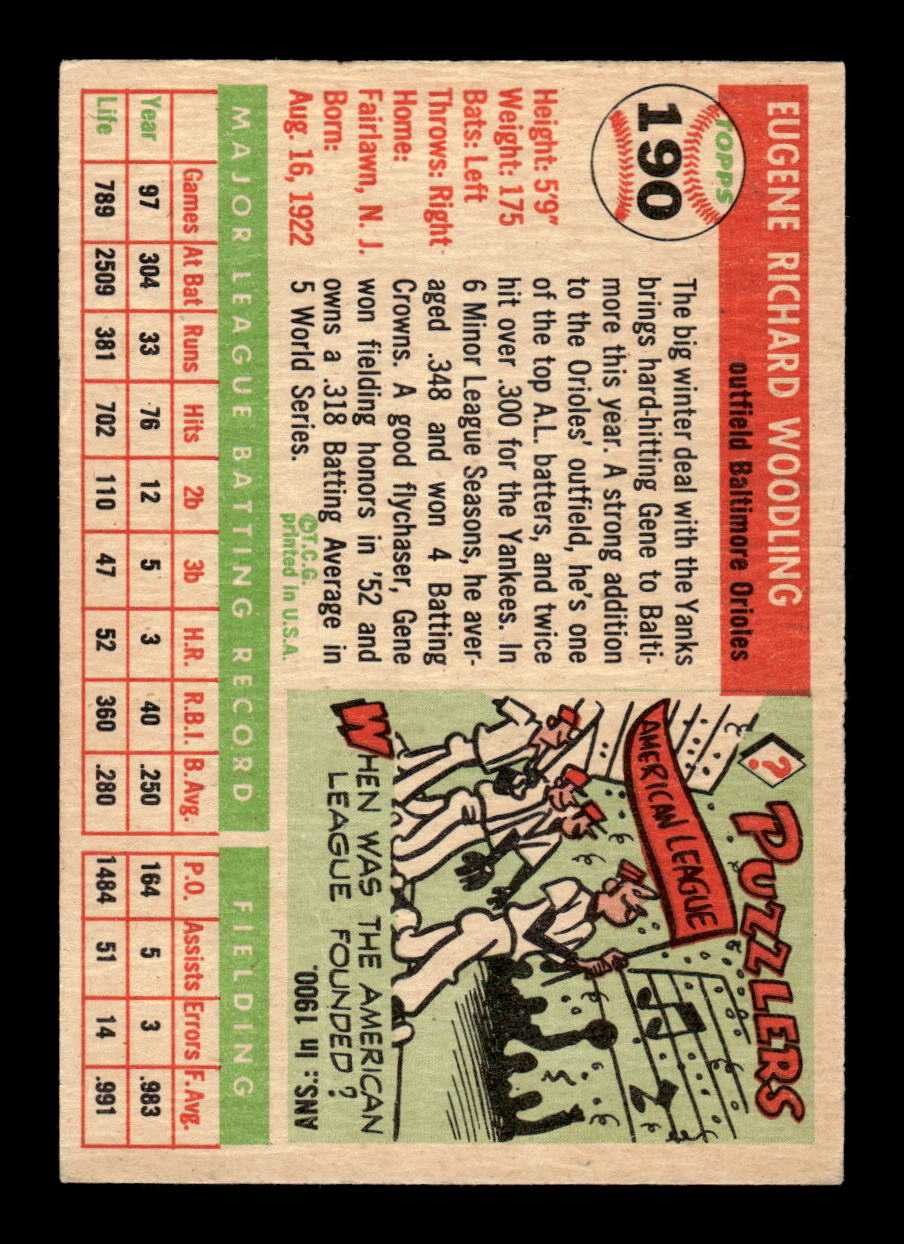 1955 Topps #190 Gene Woodling Baltimore Orioles VG CS26017940