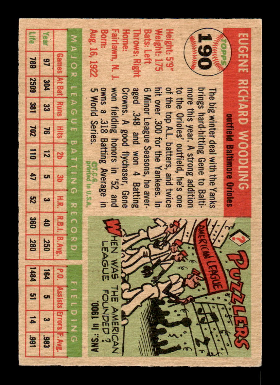 1955 Topps #190 Gene Woodling Baltimore Orioles VG CS26017941