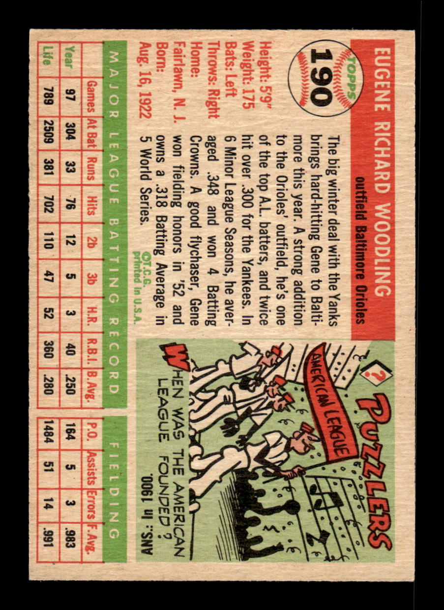 1955 Topps #190 Gene Woodling Baltimore Orioles VG CS26017942