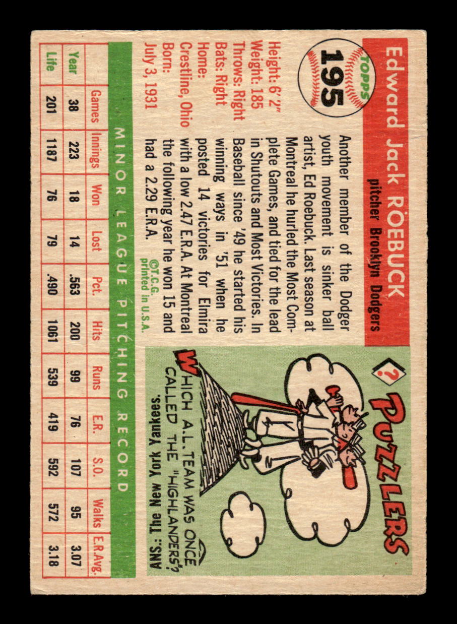1955 Topps #195 Ed Roebuck Brooklyn Dodgers VG CS26017948