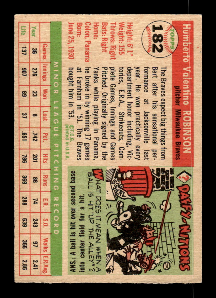1955 Topps #182 Humberto Robinson Milwaukee Braves VG CS26017957