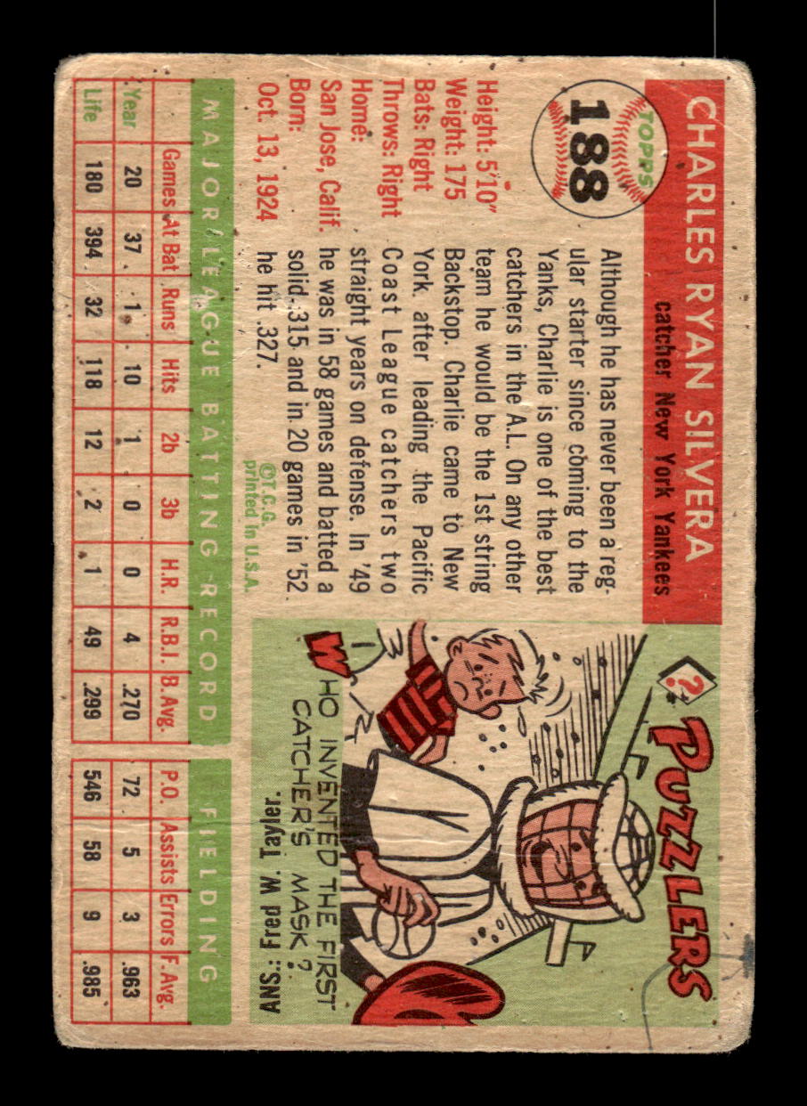 1955 Topps #188 Charlie Silvera New York Yankees VG CS26017958