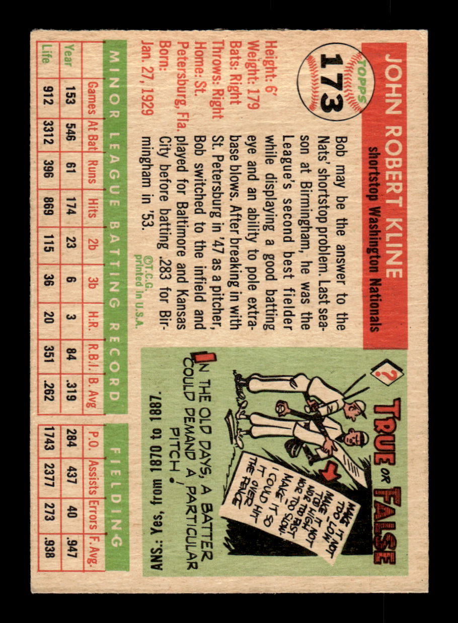 1955 Topps #173 Bob Kline Washington Senators VG CS26017971