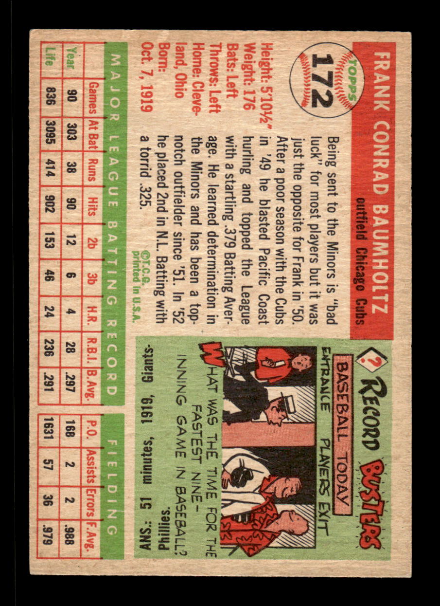 1955 Topps #172 Frank Baumholtz Chicago Cubs VG CS26017981