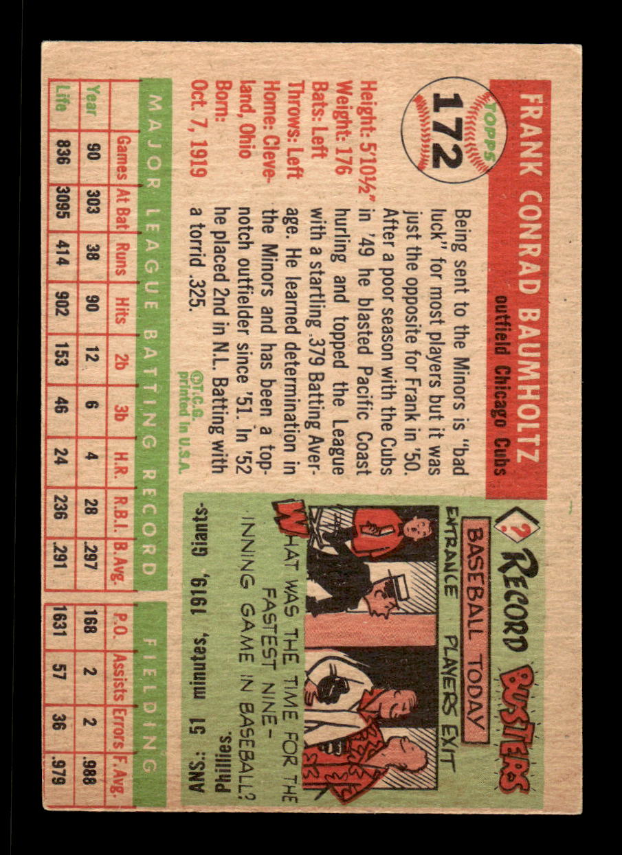 1955 Topps #172 Frank Baumholtz Chicago Cubs VG CS26017982