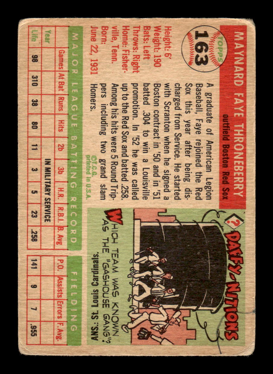 1955 Topps #163 Faye Throneberry Boston Red Sox VG CS26017987