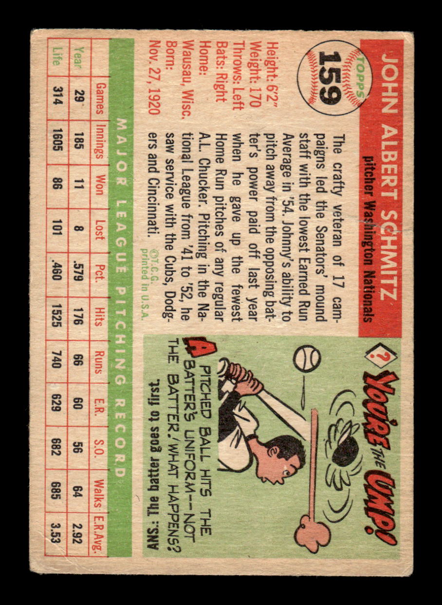 1955 Topps #159 Johnny Schmitz Washington Senators VG CS26017993