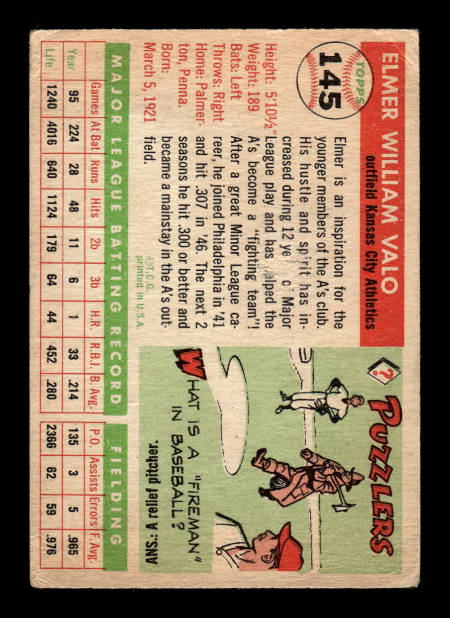 1955 Topps #145 Elmer Valo Kansas City Athletics VG CS26018002