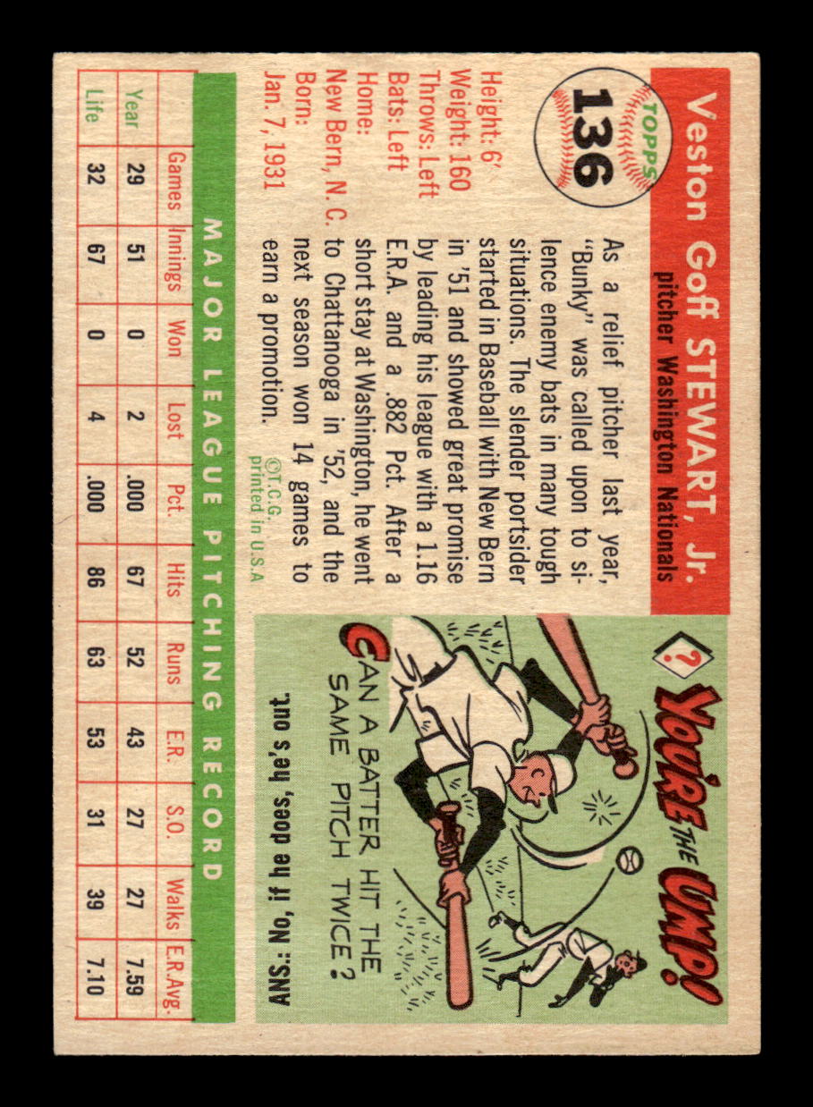 1955 Topps #136 Bunky Stewart Washington Senators VG CS26018018