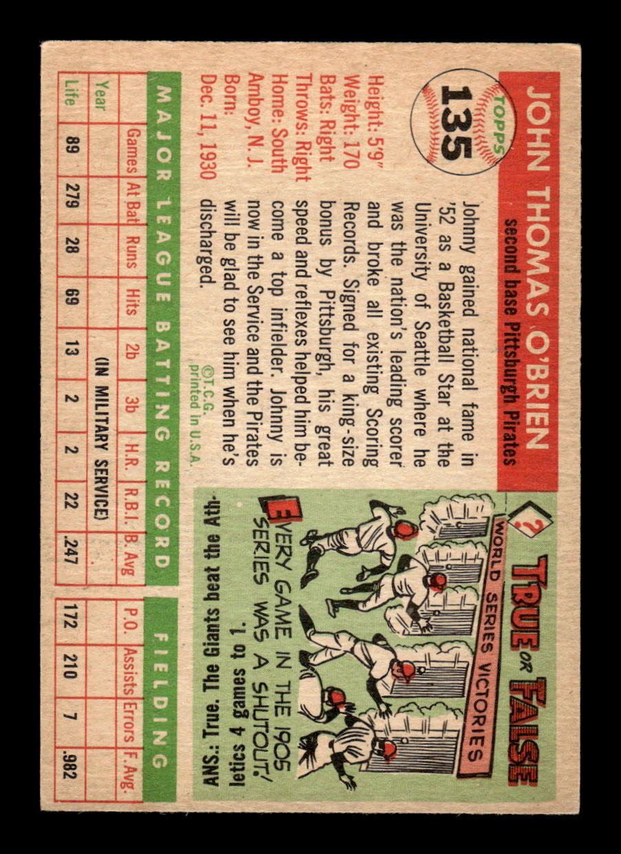 1955 Topps #135 Johnny O'Brien Pittsburgh Pirates VG CS26018025