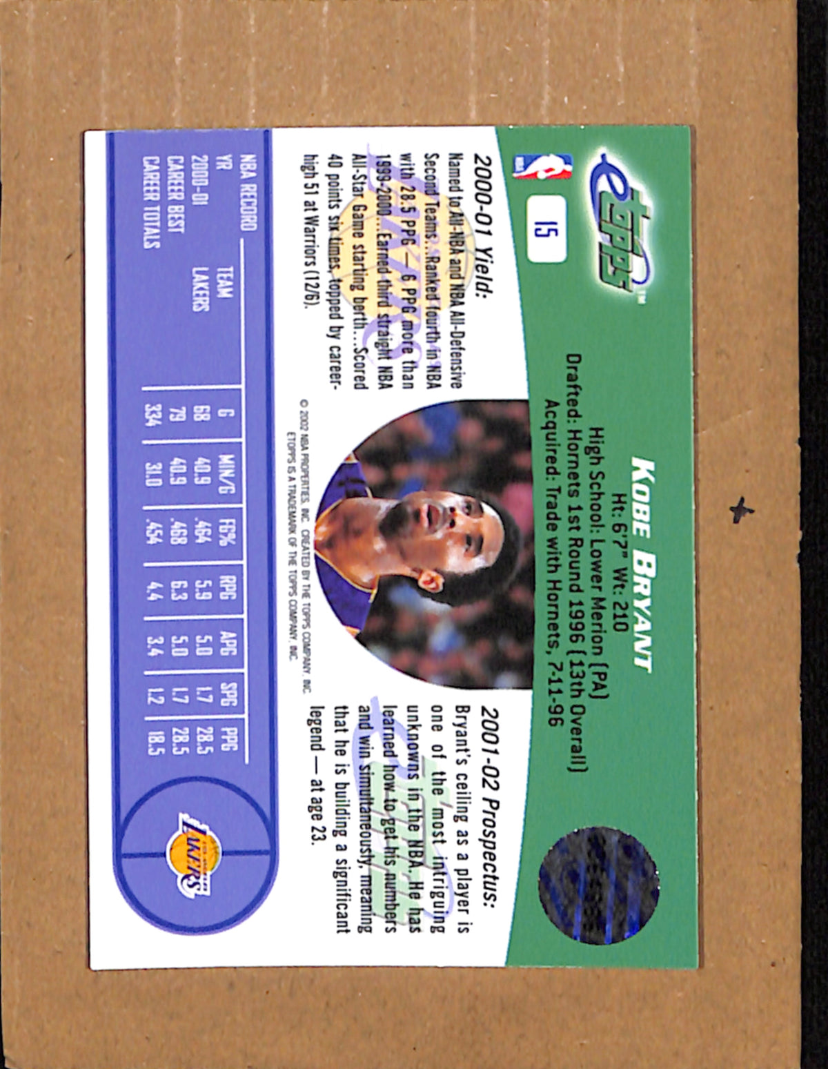 2001 eTopps #15 Kobe Bryant 5000 Print Run SP NMT CS26018313