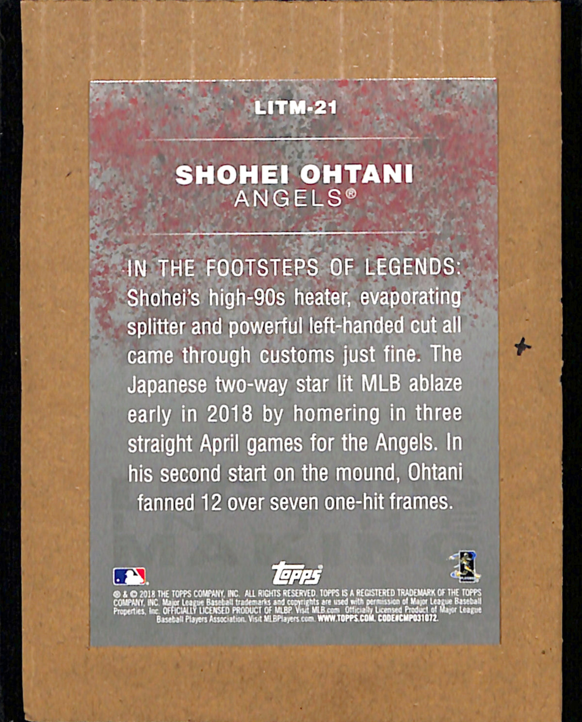2018 Topps Update #LITM-21 Shohei Ohtani Los Angeles Angels NMT CS26018317