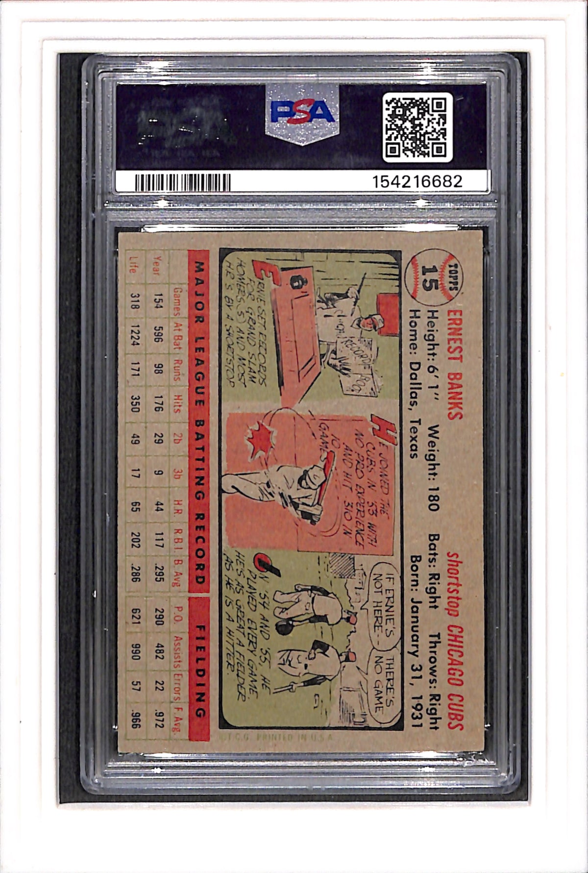 1956 Topps #15 Ernie Banks Gray Back PSA 5 SN 154216682