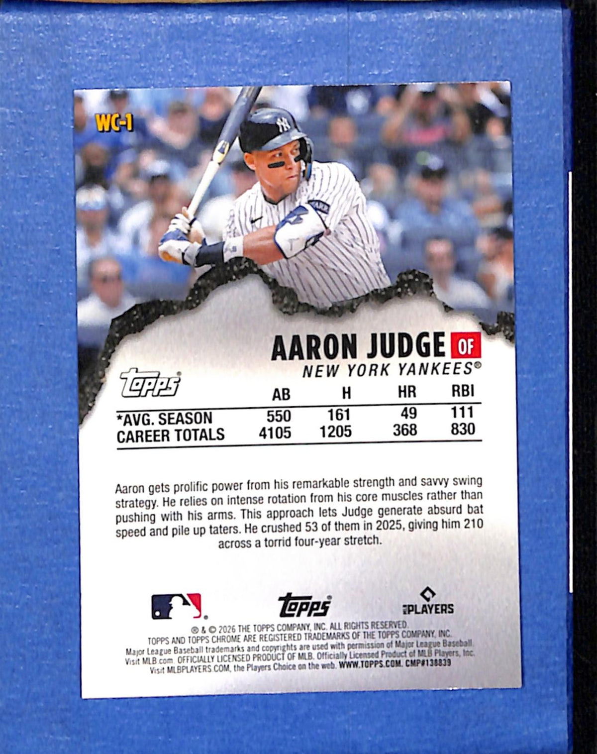 2026 Topps Chrome #WC-1 Aaron Judge Yankees NMT CS26018678
