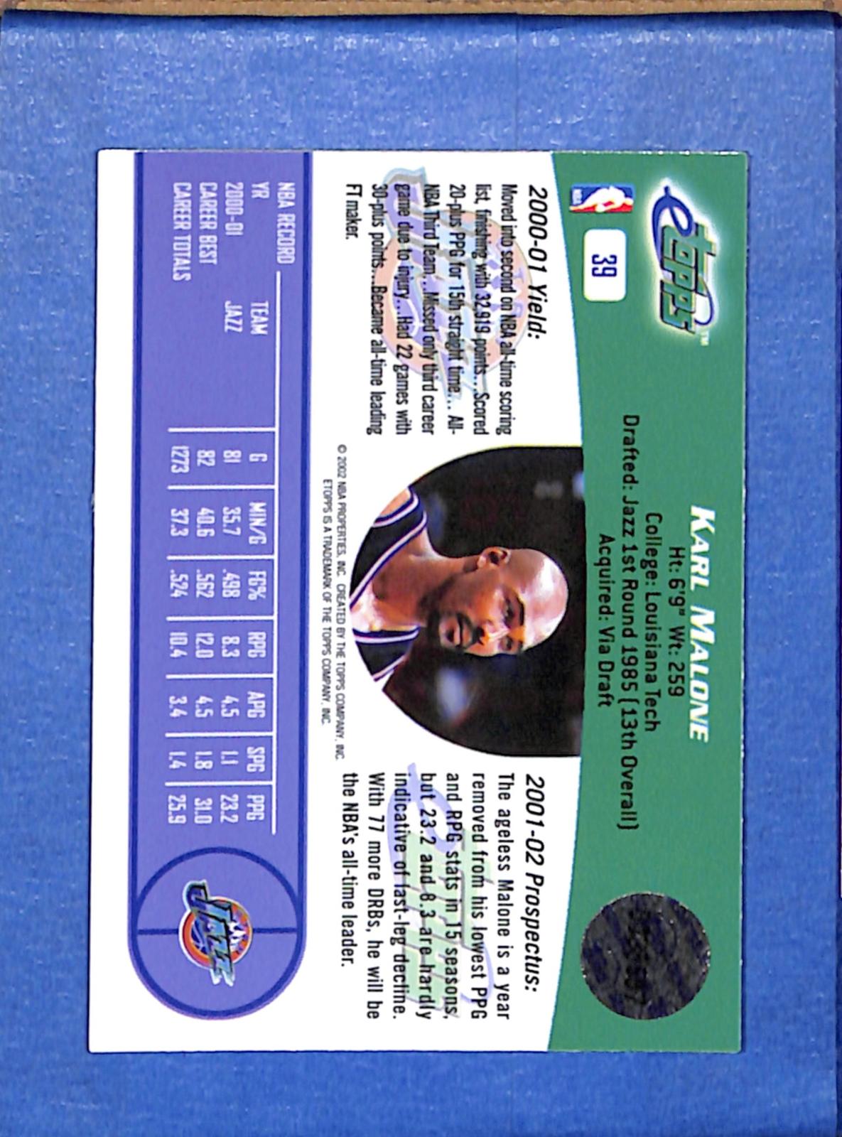 2001 eTopps #39 Karl Malone Jazz NMT CS26018699