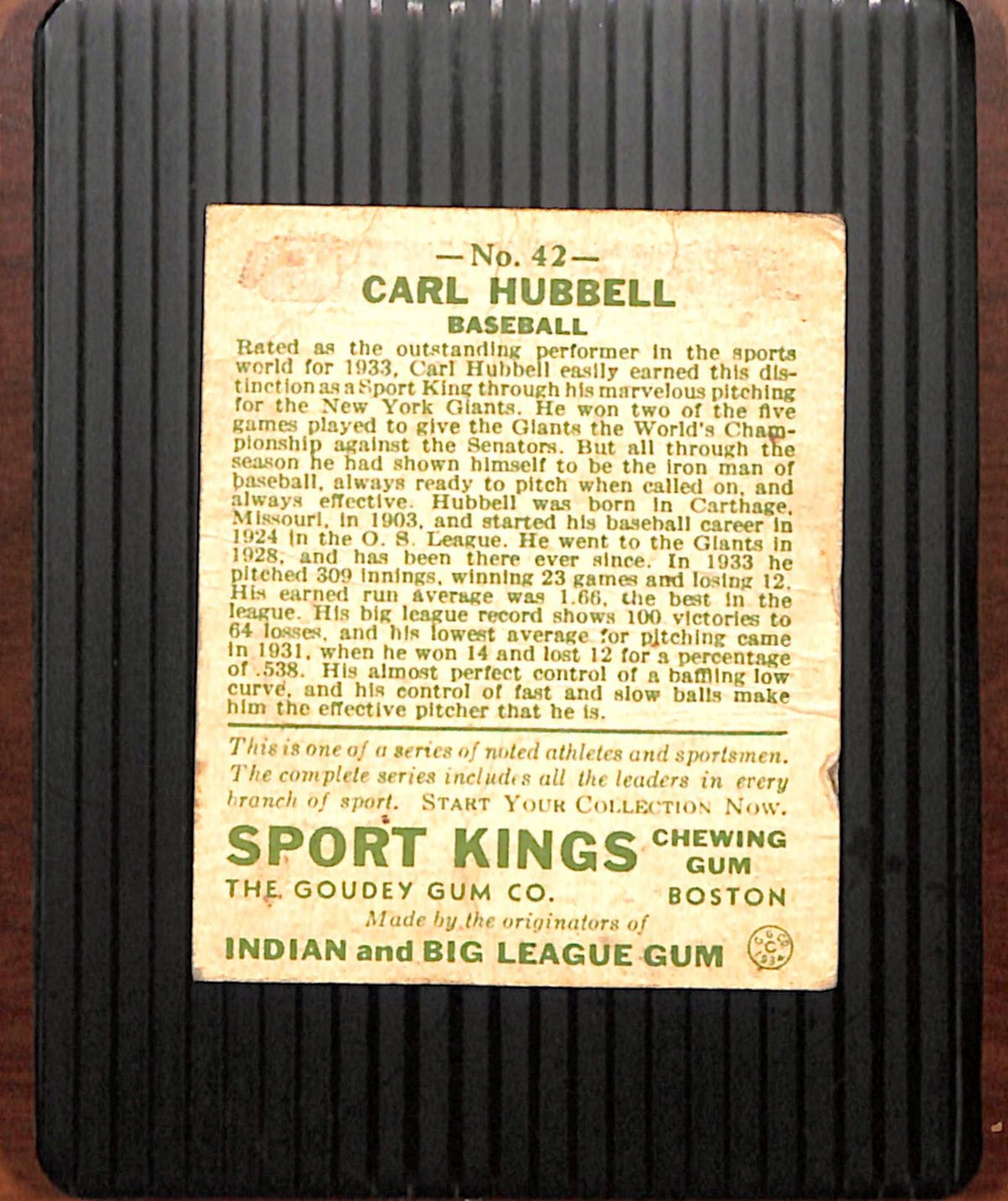 1933 Sport Kings (R338) #42 Carl Hubbell Giants LOW GRADE CS26018733
