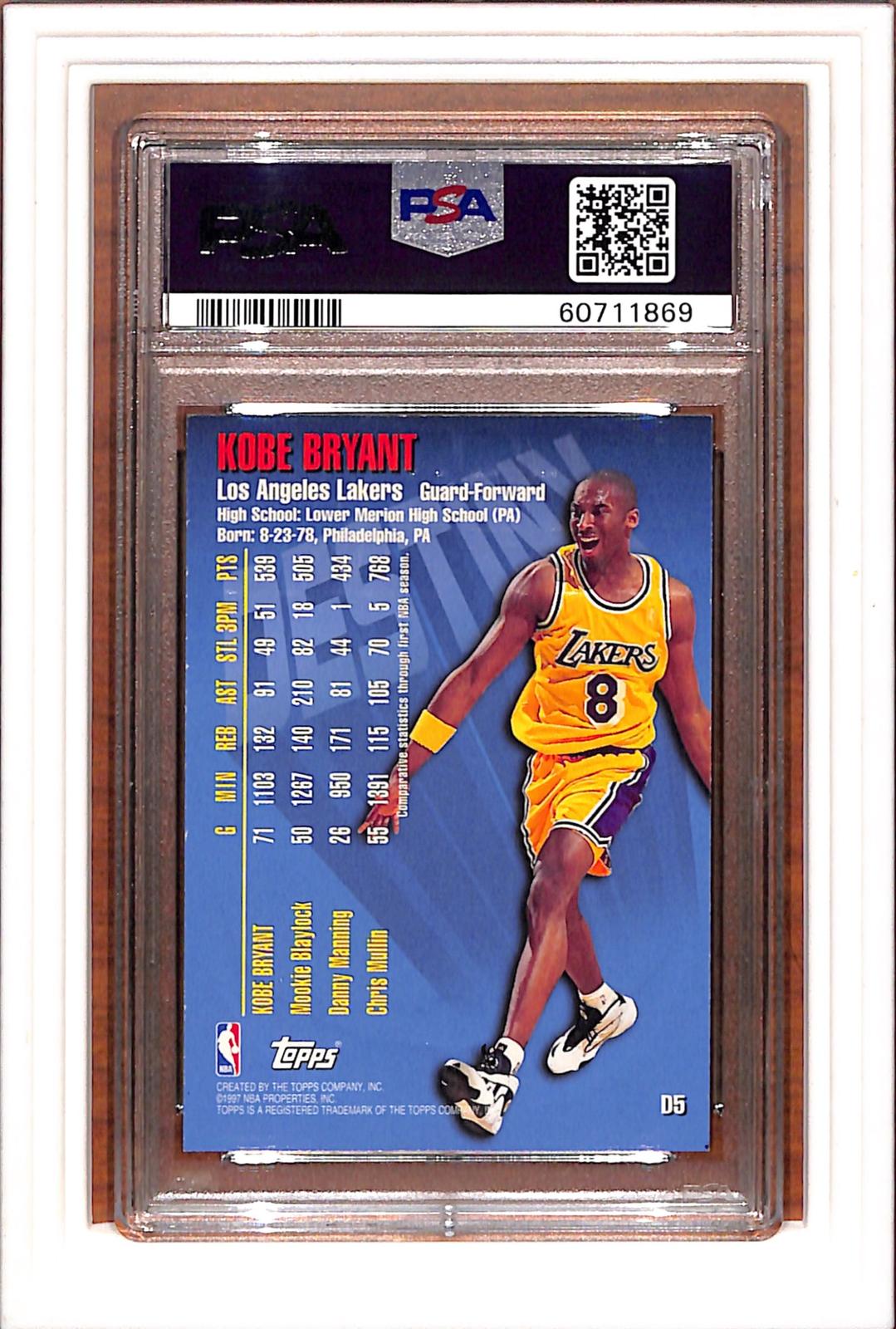 1997 Topps Destiny #D5 Kobe Bryant PSA 7 SN 60711869
