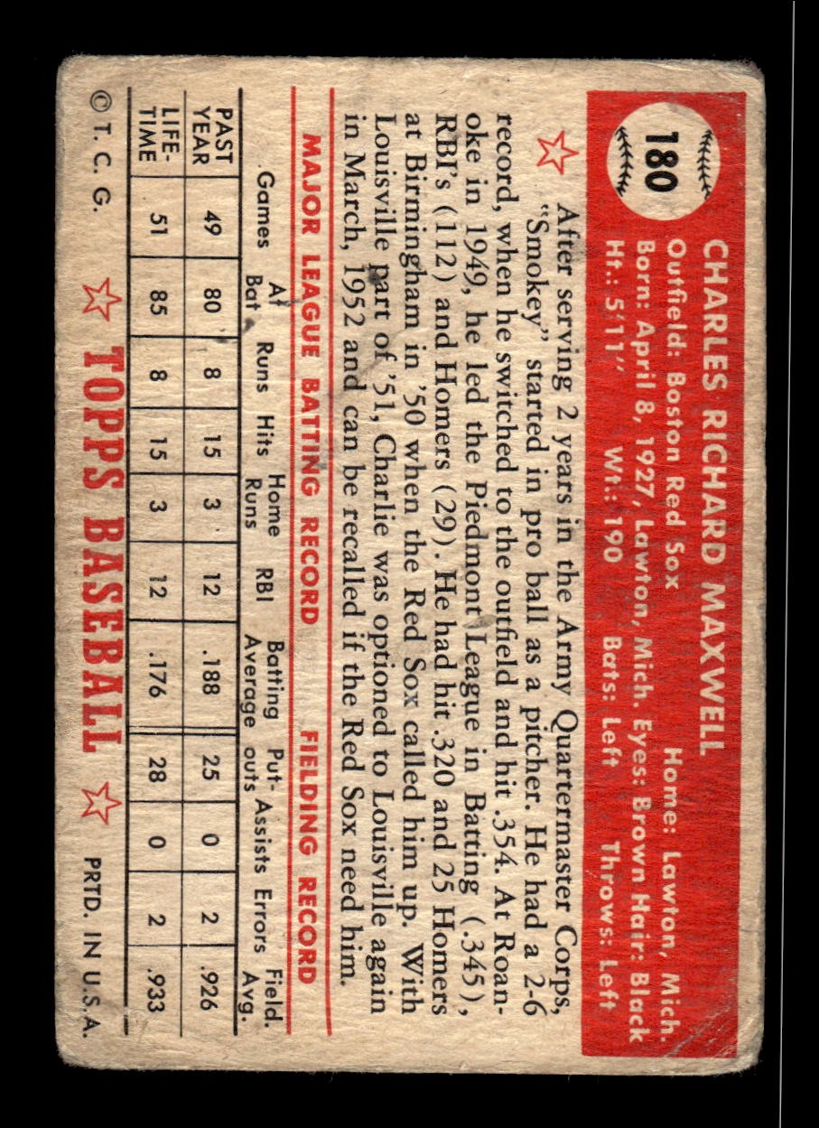 1952 Topps #180 Charley Maxwell Red Sox LOW GRADE CS26018737