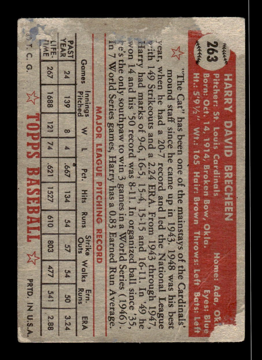 1952 Topps #263 Harry Brecheen Cardinals LOW GRADE CS26018740