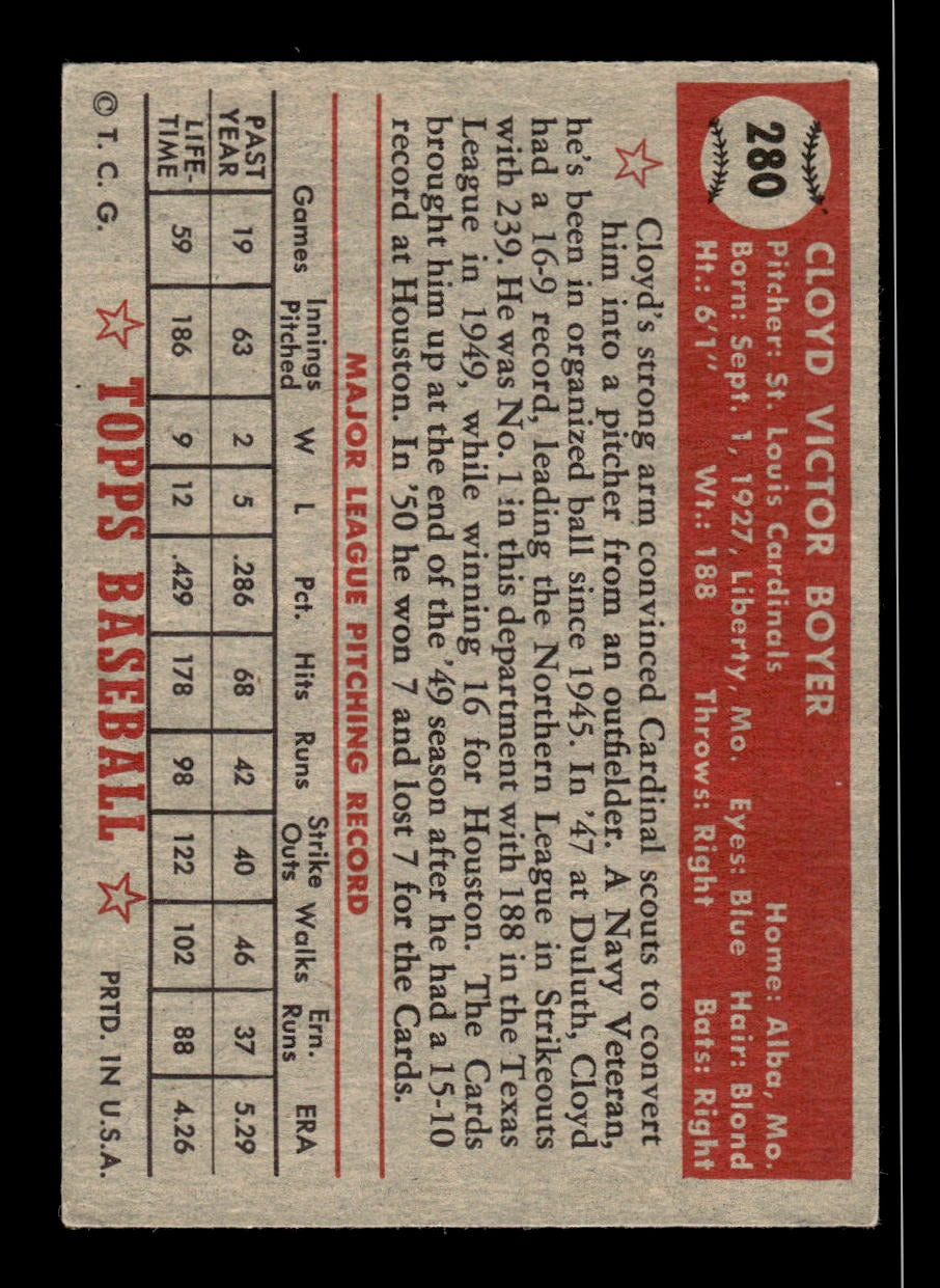 1952 Topps #280 Cloyd Boyer Cardinals VG CS26018743