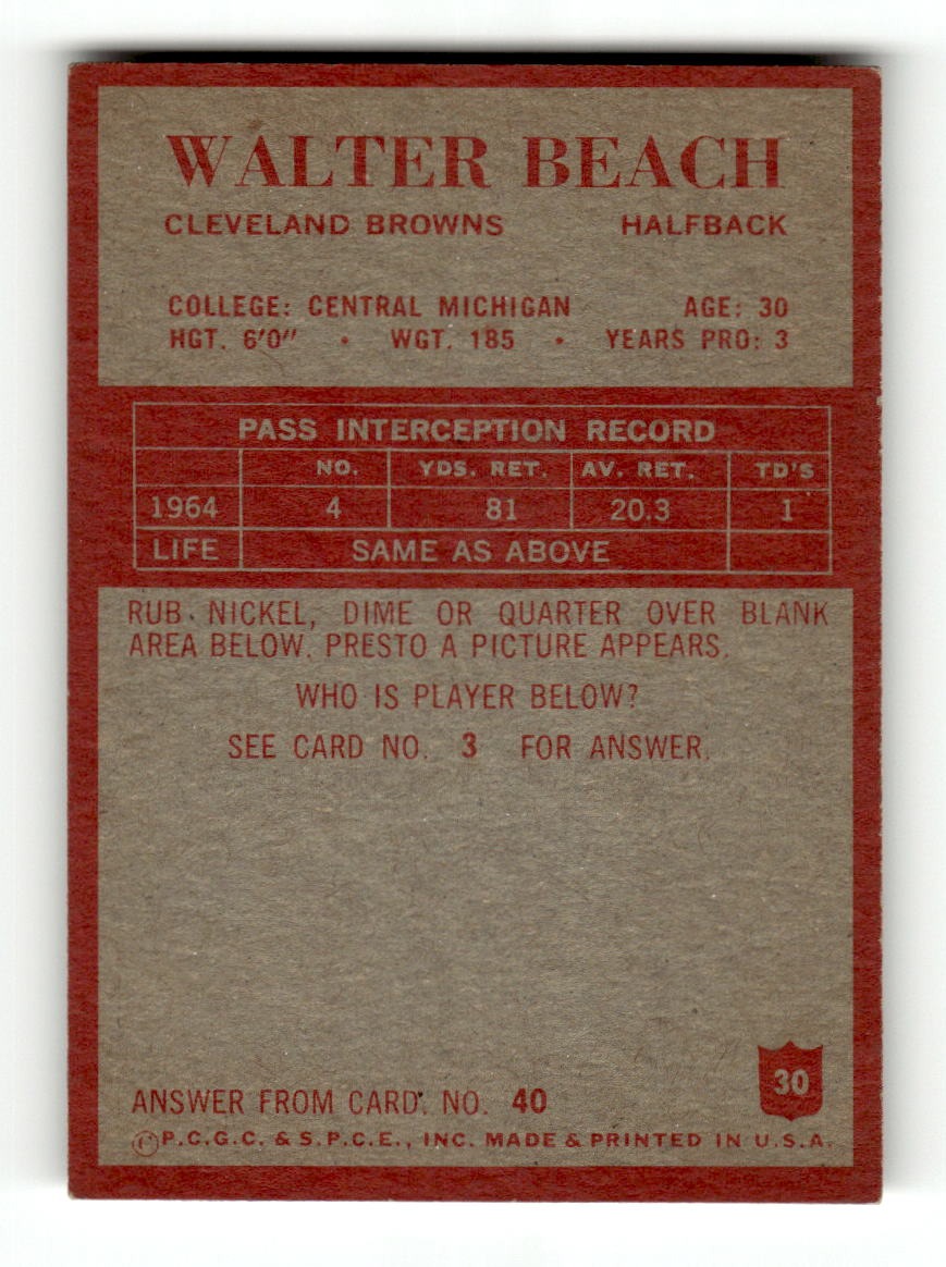 1965 Philadelphia #30 Walter Beach Browns VGEX CS26018887