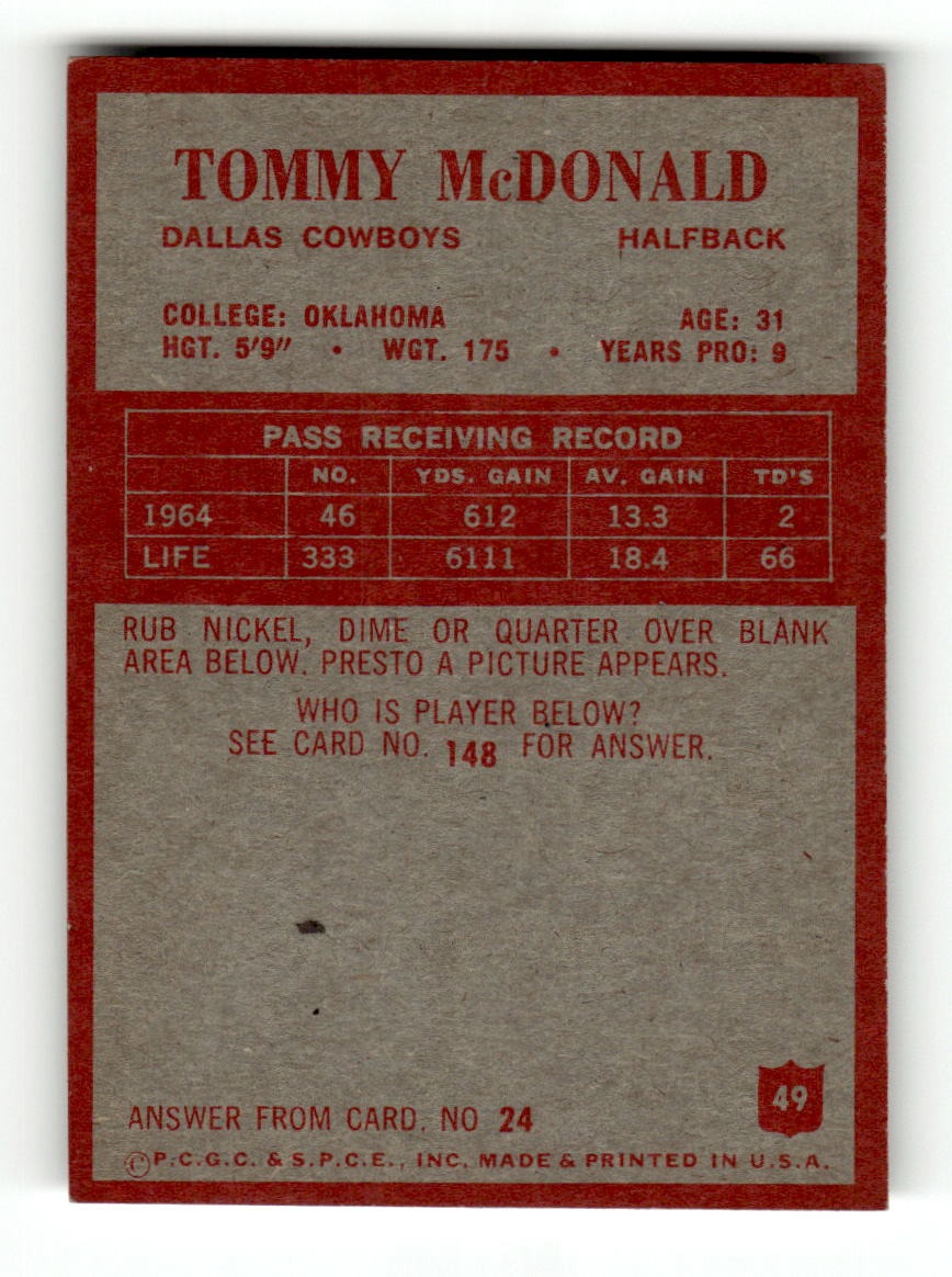 1965 Philadelphia #49 Tommy McDonald Cowboys VGEX CS26018893
