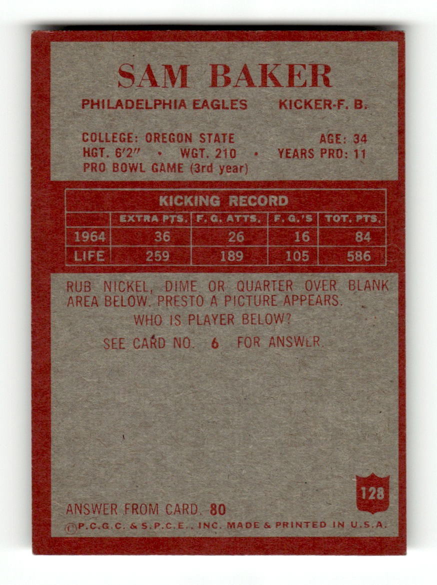 1965 Philadelphia #128 Sam Baker Eagles VGEX CS26018903