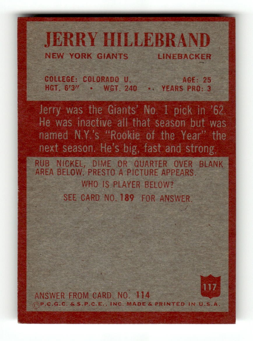 1965 Philadelphia #117 Jerry Hillebrand Giants VGEX CS26018904