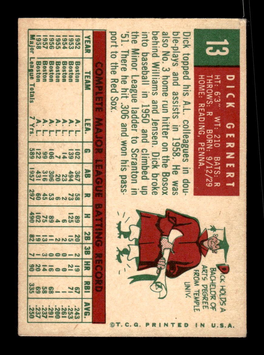 1959 Topps #13 Dick Gernert Red Sox VGEX CS26018915
