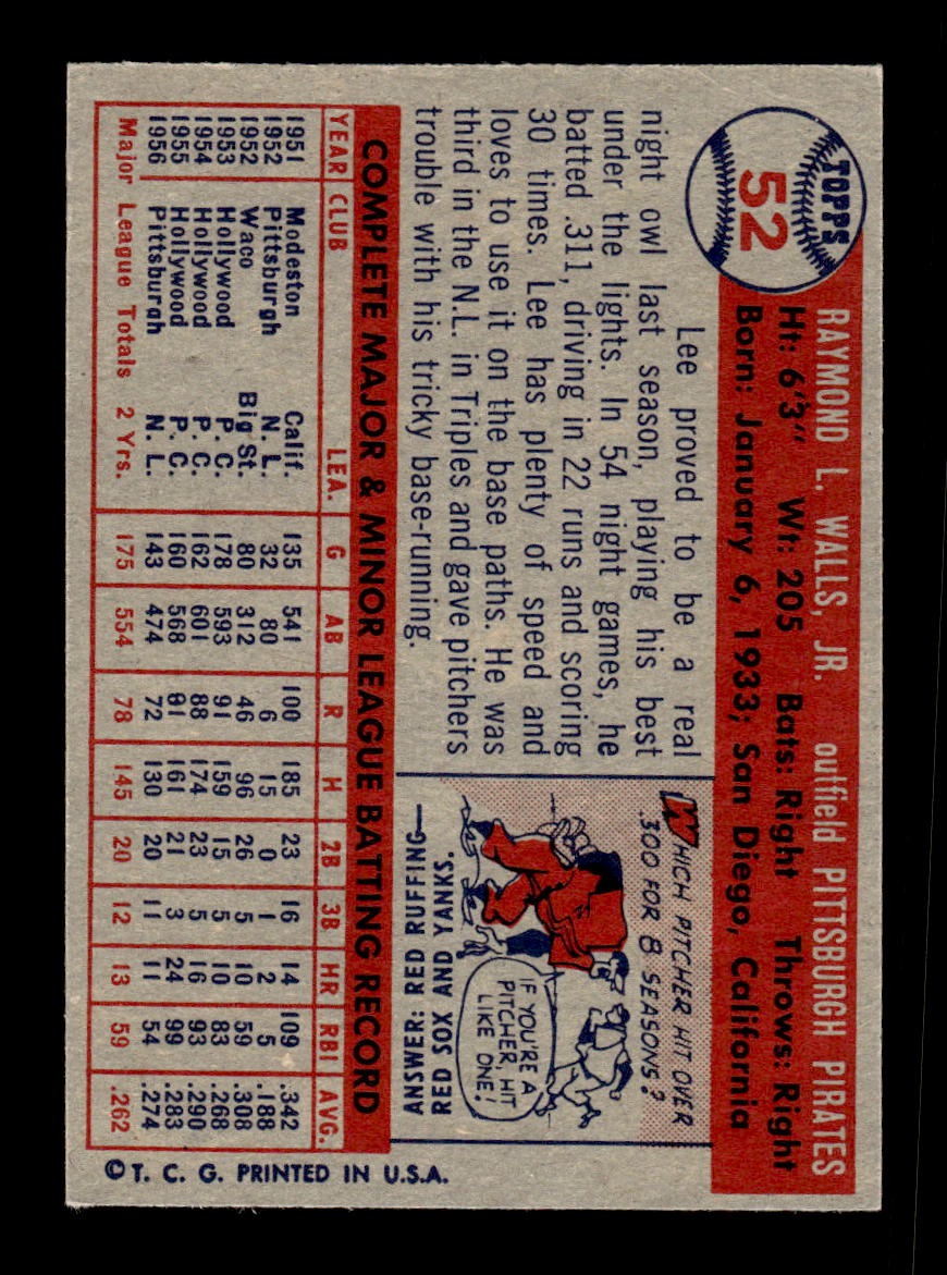 1957 Topps #52 Lee Walls Pirates VGEX CS26018929