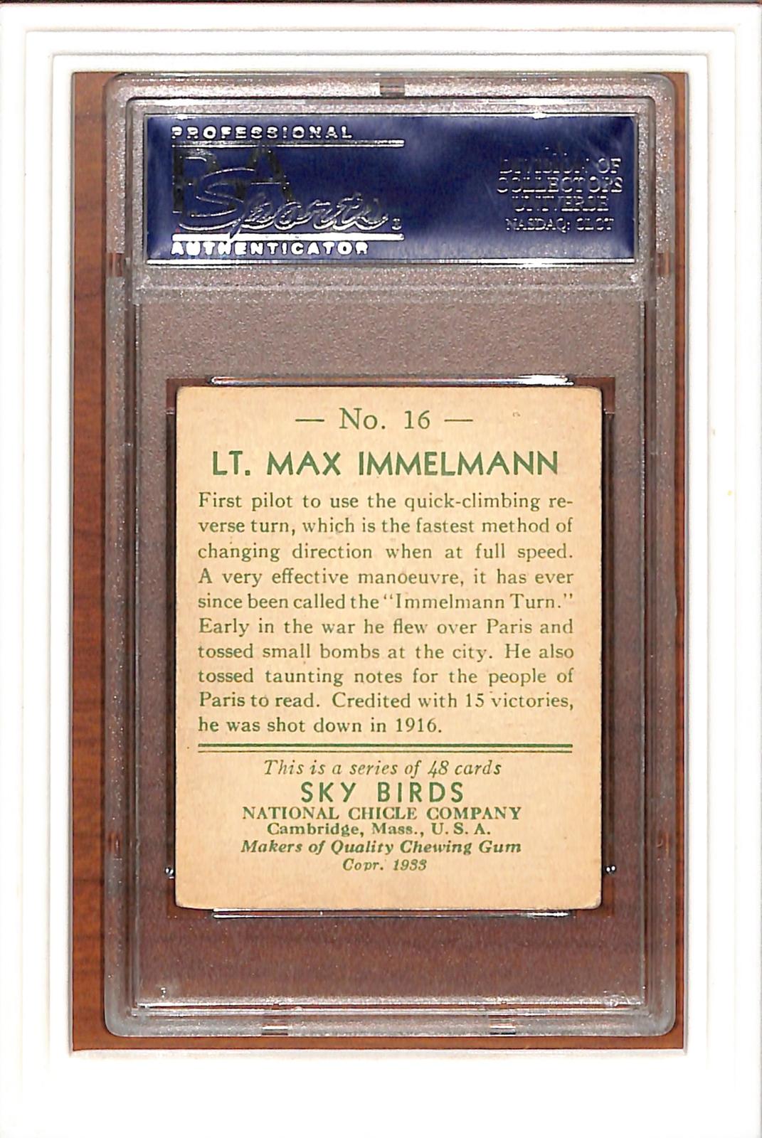 1933 National Chicle Sky Birds #16 Lt. Max Immelmann Sky Birds PSA 4